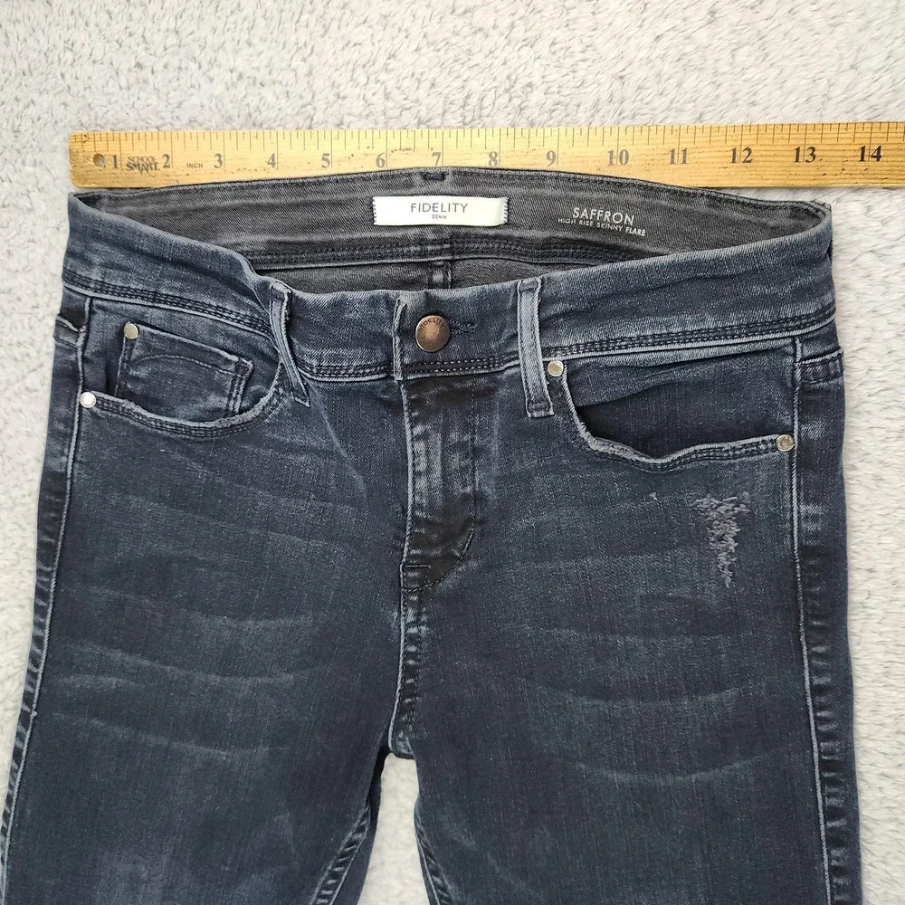 Fidelity Jeans Womens 27x32 Blue Saffron High Rise Skinny Flare Made USA Denim - Picture 5 of 16